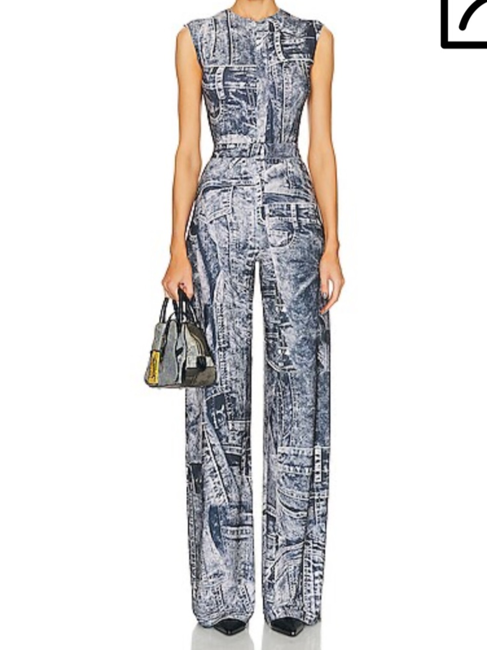 EUC Norma Kamali Denim print Wide-Leg Jumpsuit